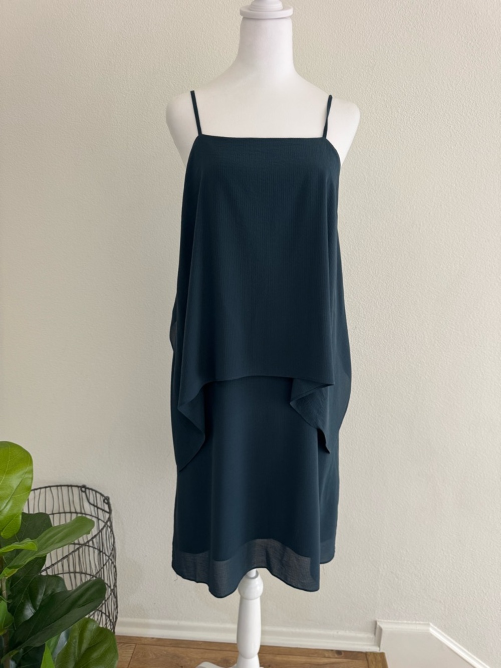 Theory Dark Teal Layered Midi Slip Dress
